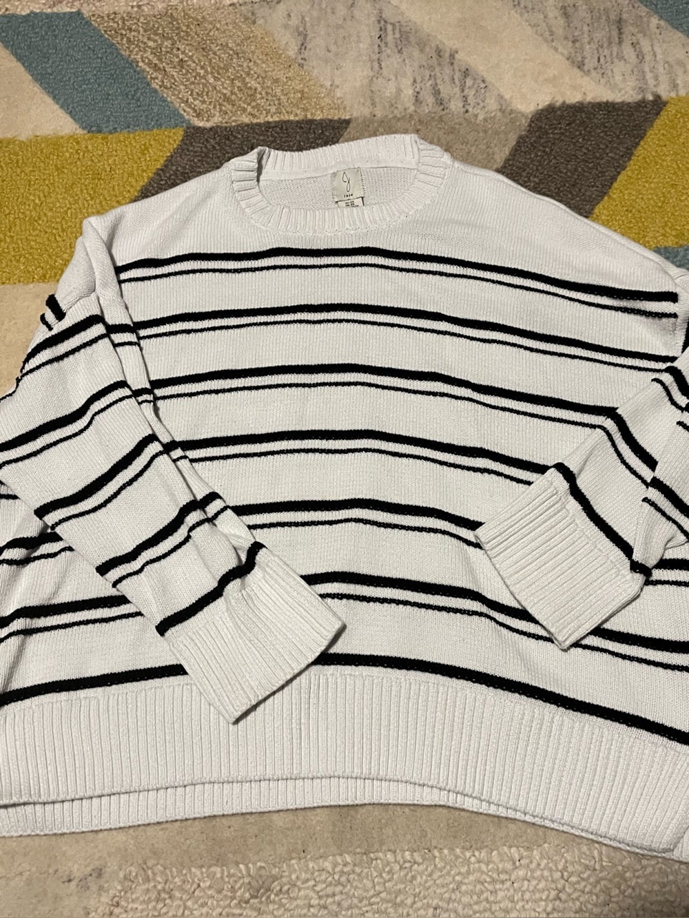 Joie White Crewneck Knit Sweater with Black Stripe